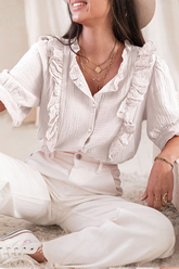 Blusas casuales de encaje liso con cuello vuelto